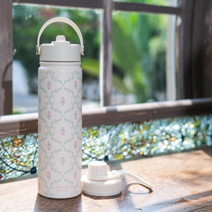 Tingo Life 25oz/750ml Insulated Stainless steel water bottle - Vintage Victorian Vine Design