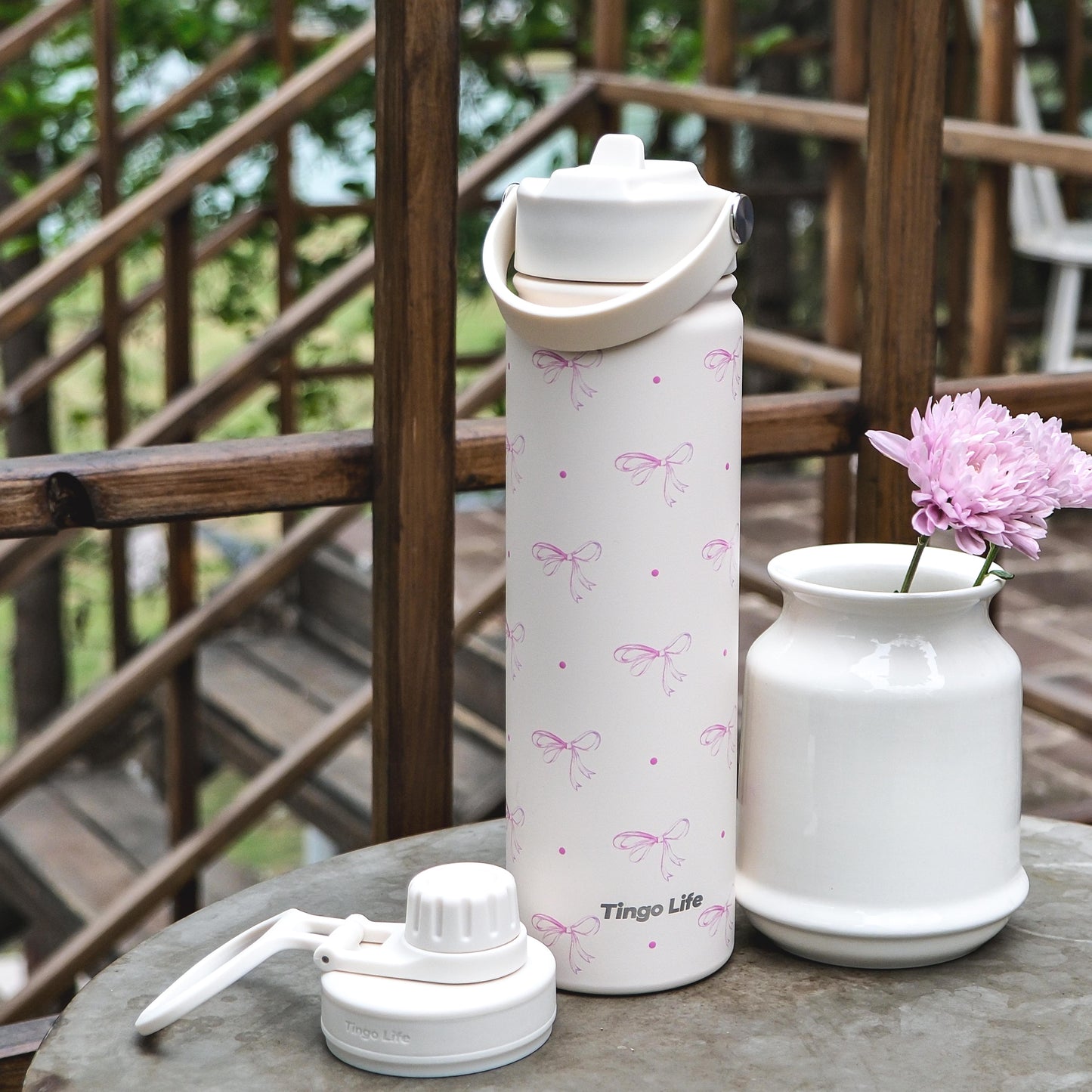 Tingo Life 25oz/750ml Insulated Stainless steel water bottle - Pink Bow Design