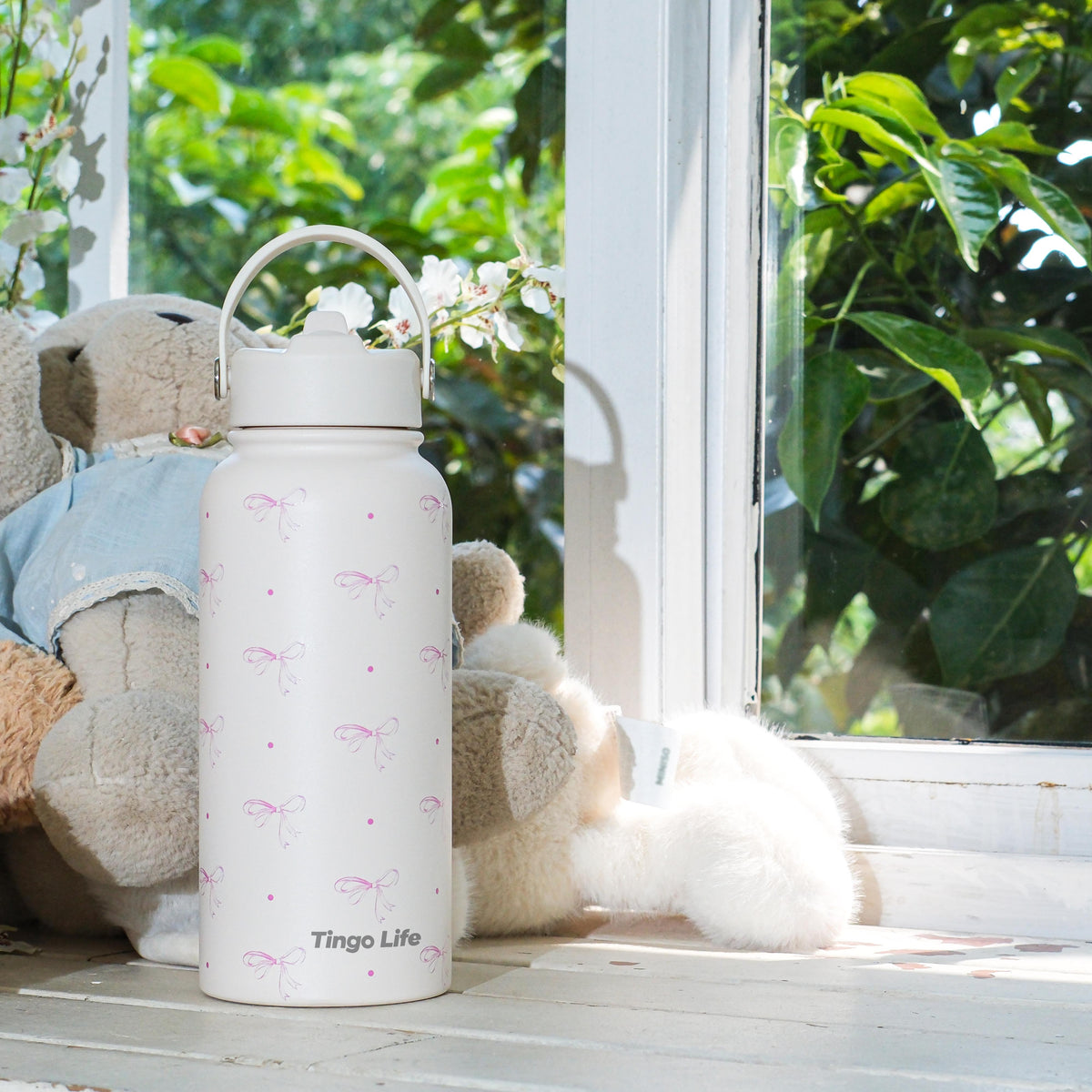 Tingo Life 32oz/1000ml Insulated Stainless steel water bottle - Pink Bow Design
