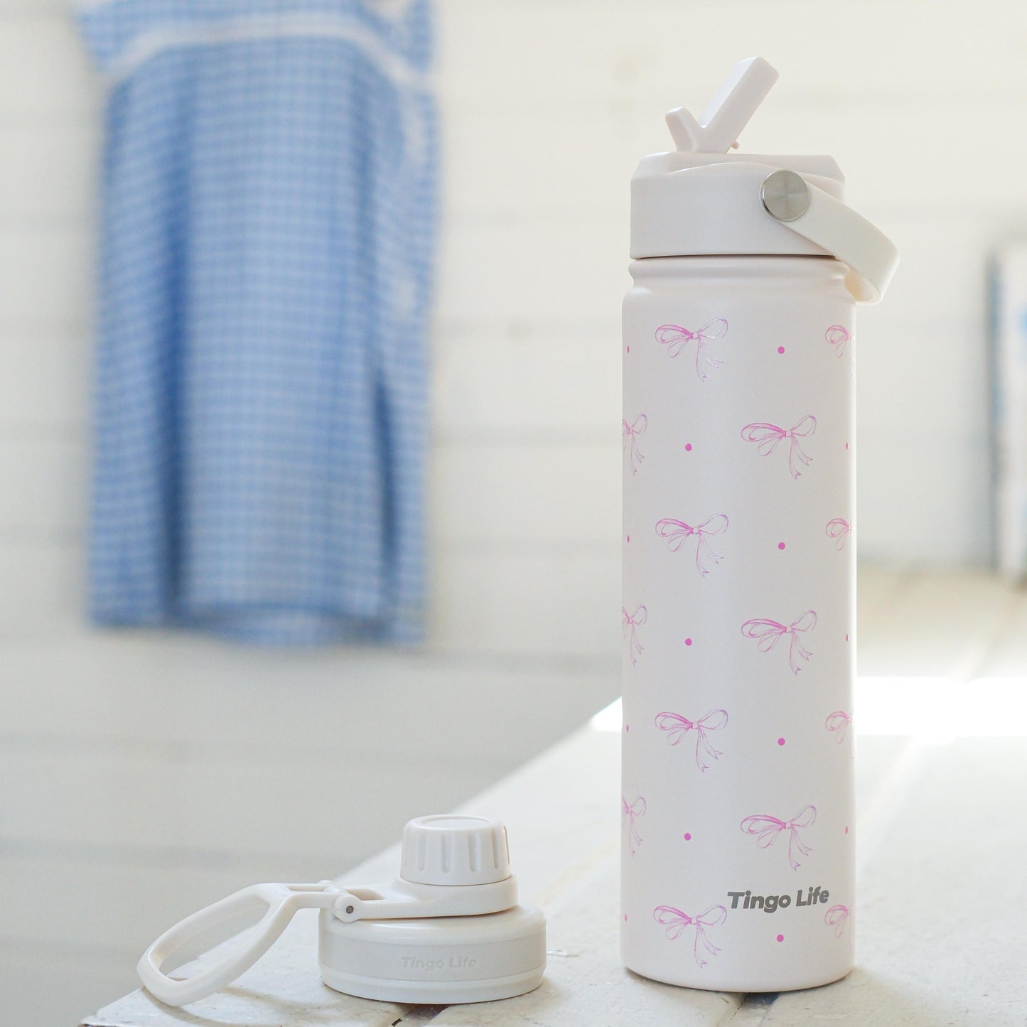 Tingo Life 25oz/750ml Insulated Stainless steel water bottle - Pink Bow Design