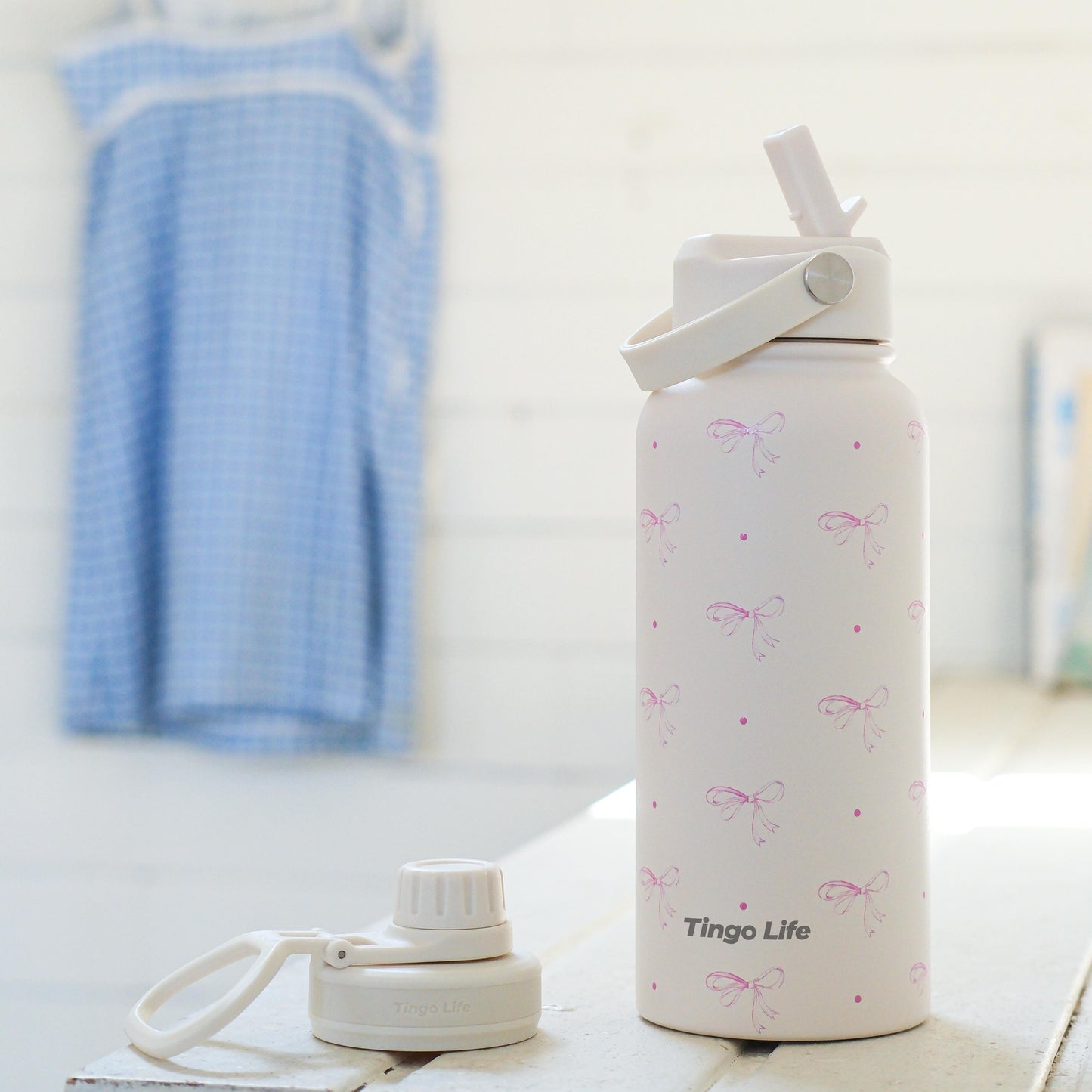 Tingo Life 32oz/1000ml Insulated Stainless steel water bottle - Pink Bow Design