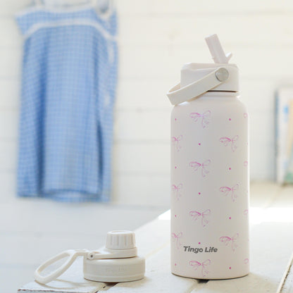 Tingo Life 32oz/1000ml Insulated Stainless steel water bottle - Pink Bow Design