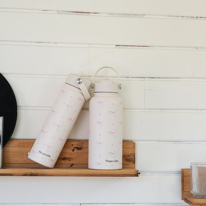 Tingo Life 25oz/750ml Insulated Stainless steel water bottle - Pink Bow Design