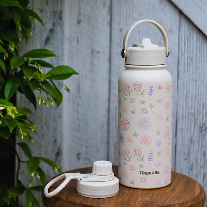 Tingo Life 32oz/1000ml Insulated Stainless steel water bottle - Flower Design