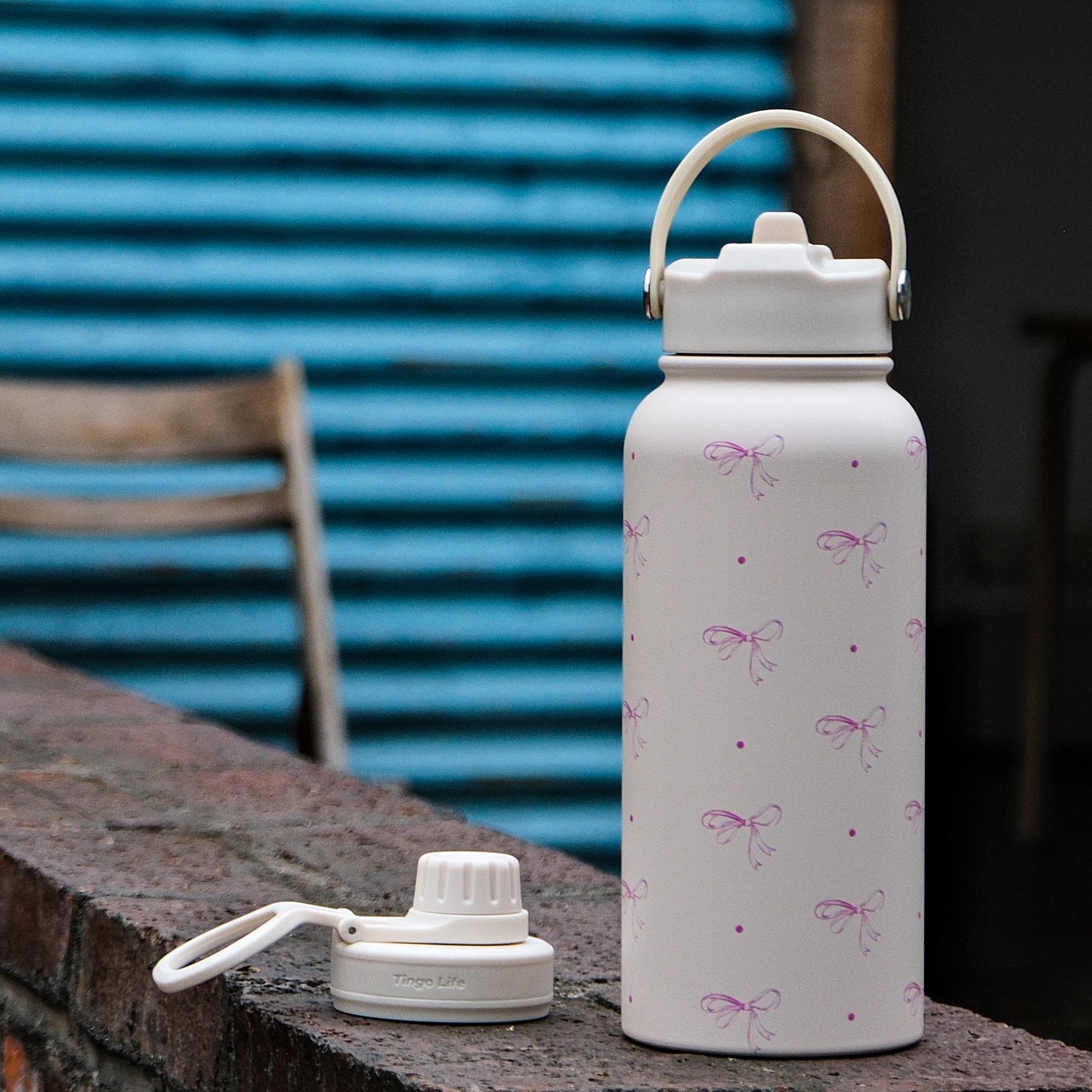 Tingo Life 32oz/1000ml Insulated Stainless steel water bottle - Pink Bow Design