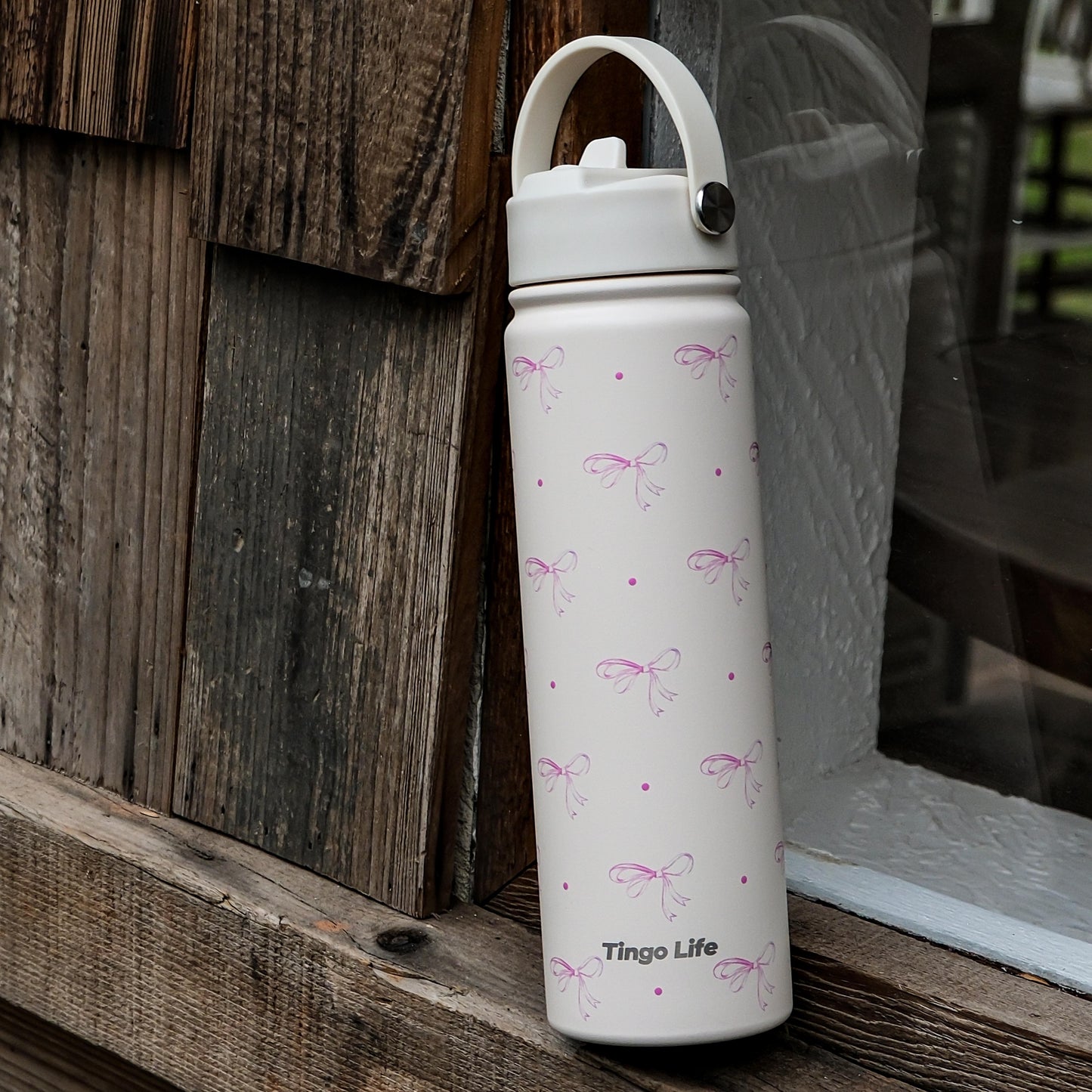 Tingo Life 25oz/750ml Insulated Stainless steel water bottle - Pink Bow Design