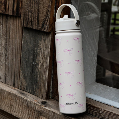 Tingo Life 25oz/750ml Insulated Stainless steel water bottle - Pink Bow Design