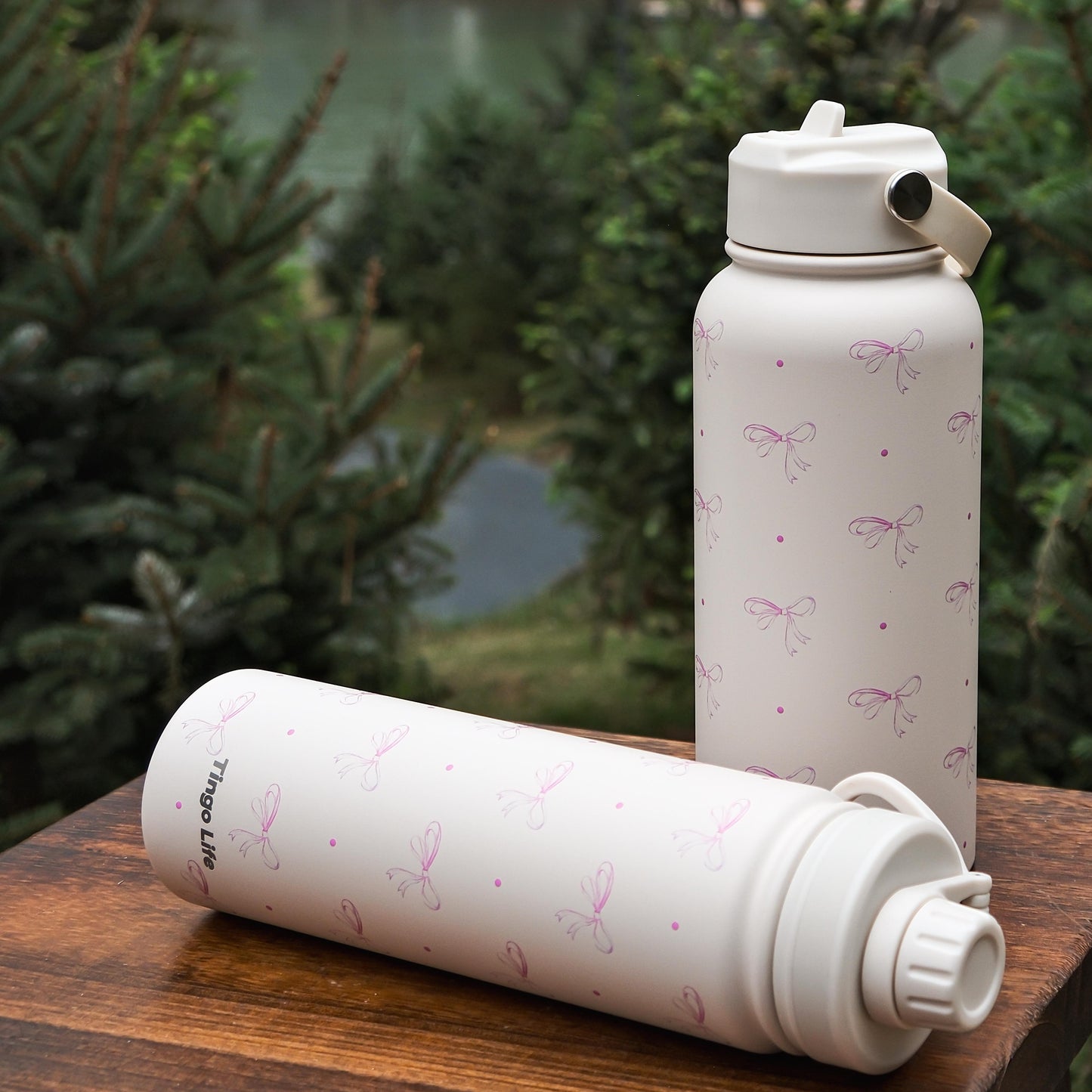 Tingo Life 32oz/1000ml Insulated Stainless steel water bottle - Pink Bow Design
