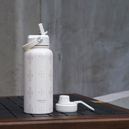 Tingo Life 32oz/1000ml Insulated Stainless steel water bottle - Acanthus Leaves Design