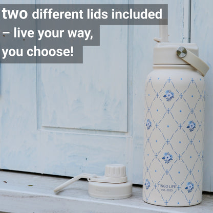 Tingo Life 32oz/1000ml Insulated Stainless steel water bottle - Vintage Chinoiserie floral Design