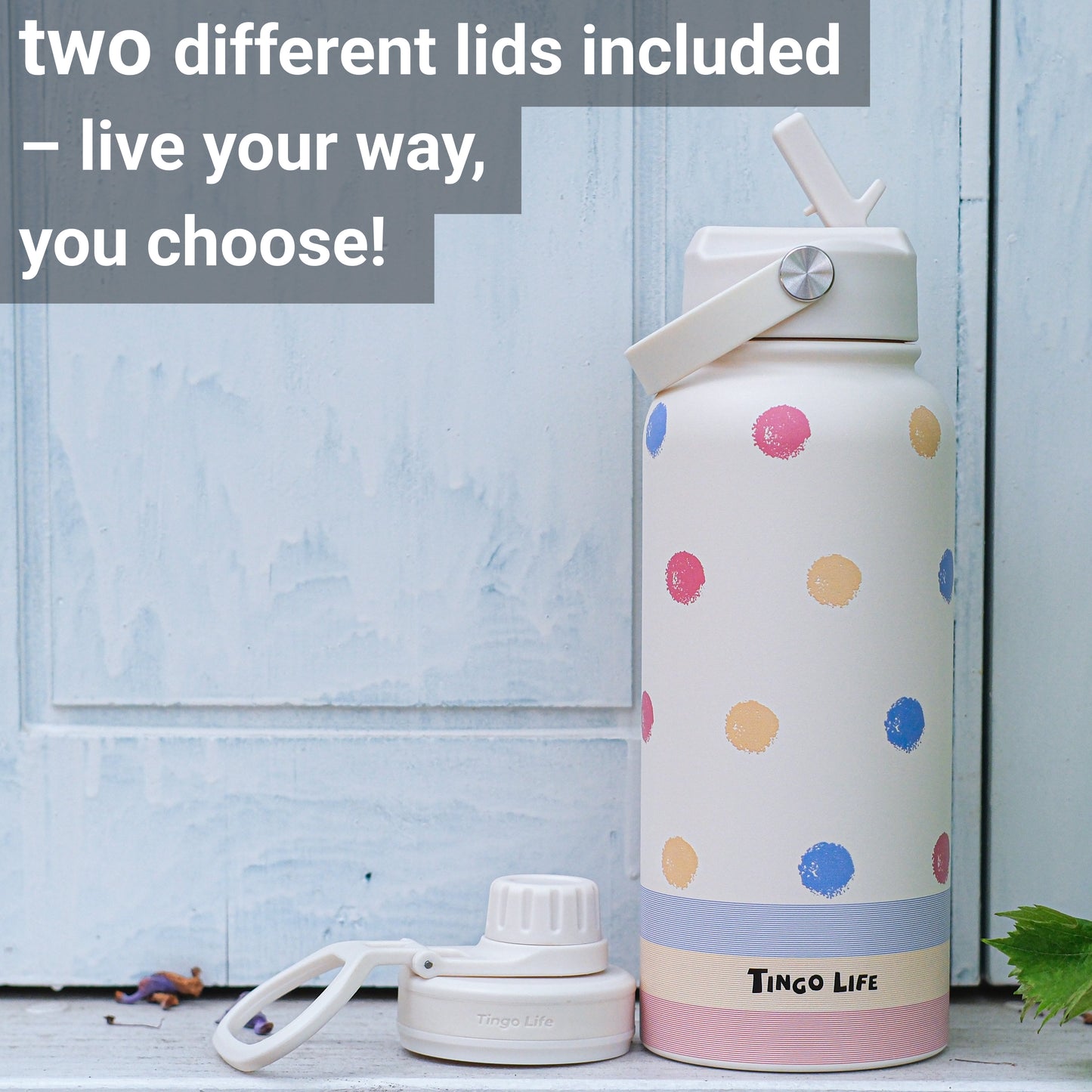 Tingo Life 32oz/1000ml Insulated Stainless steel water bottle - Polka Dots Design