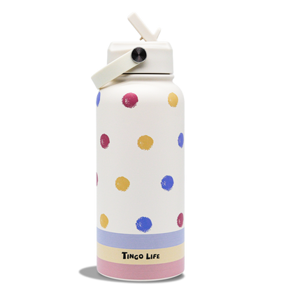 Tingo Life 32oz/1000ml Insulated Stainless steel water bottle - Polka Dots Design