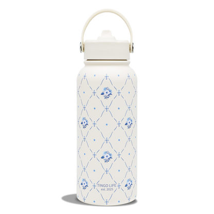 Tingo Life 32oz/1000ml Insulated Stainless steel water bottle - Vintage Chinoiserie floral Design
