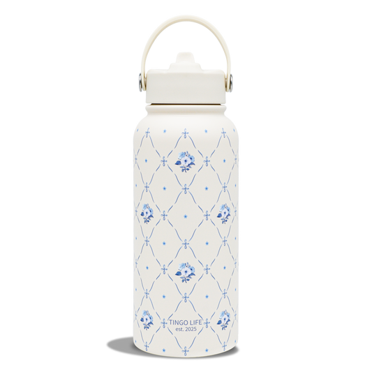 Tingo Life 32oz/1000ml Insulated Stainless steel water bottle - Vintage Chinoiserie floral Design
