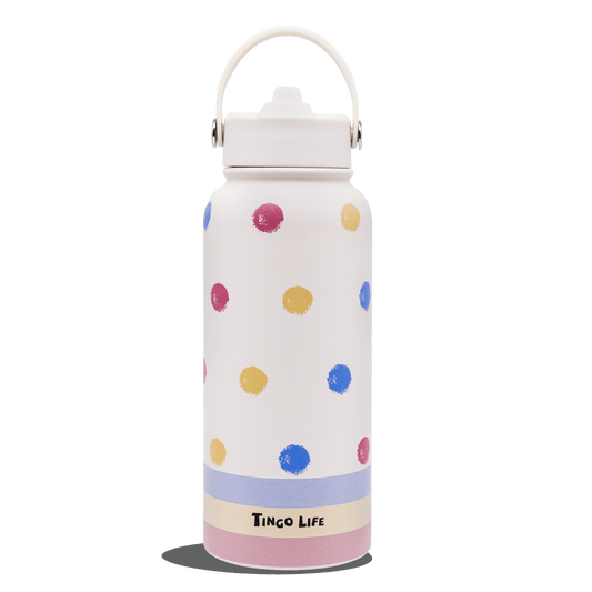 Tingo Life 32oz/1000ml Insulated Stainless steel water bottle - Polka Dots Design