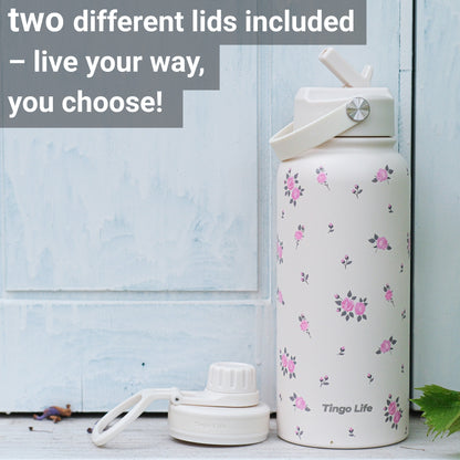 Tingo Life 32oz/1000ml Insulated Stainless steel water bottle - Rosachinensis Design