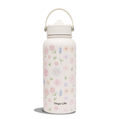 Tingo Life 32oz/1000ml Insulated Stainless steel water bottle - Flower Design