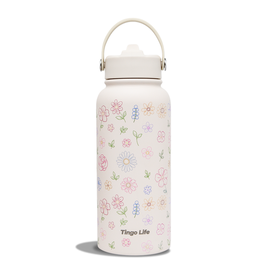 Tingo Life 32oz/1000ml Insulated Stainless steel water bottle - Flower Design
