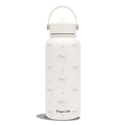 Tingo Life 32oz/1000ml Insulated Stainless steel water bottle - Pink Bow Design