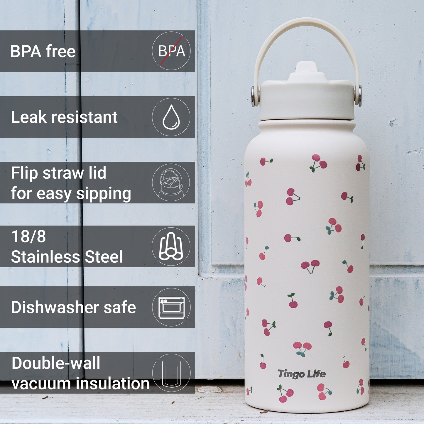 Tingo Life 32oz/1000ml Cherry Insulated Stainless steel water bottle