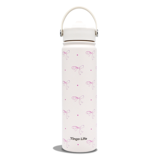 Tingo Life 25oz/750ml Insulated Stainless steel water bottle - Pink Bow Design