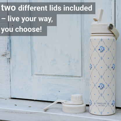 Tingo Life 25oz/750ml Insulated Stainless steel water bottle - Vintage Chinoiserie floral Design