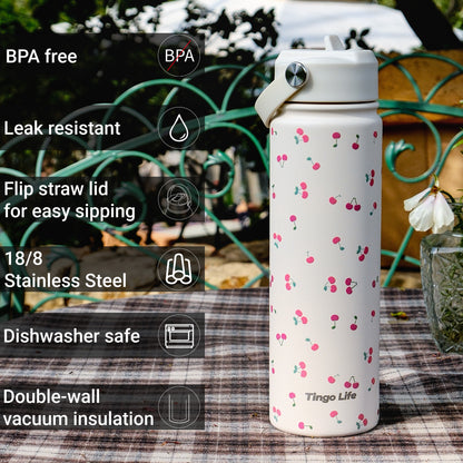 Tingo Life 25oz/750ml Insulated Stainless steel water bottle - Cherry Design