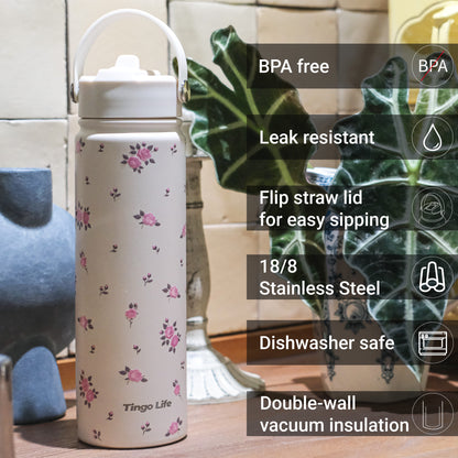 Tingo Life 25oz/750ml Insulated Stainless steel water bottle - RosaChinensis Design