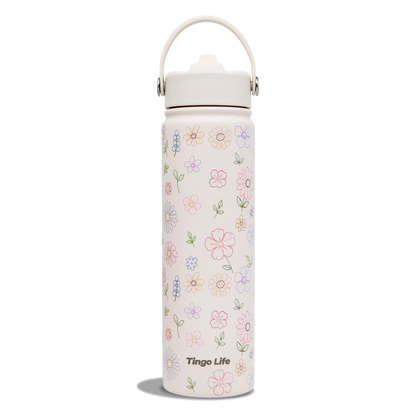 Tingo Life 25oz/750ml Insulated Stainless steel water bottle - Flower Design