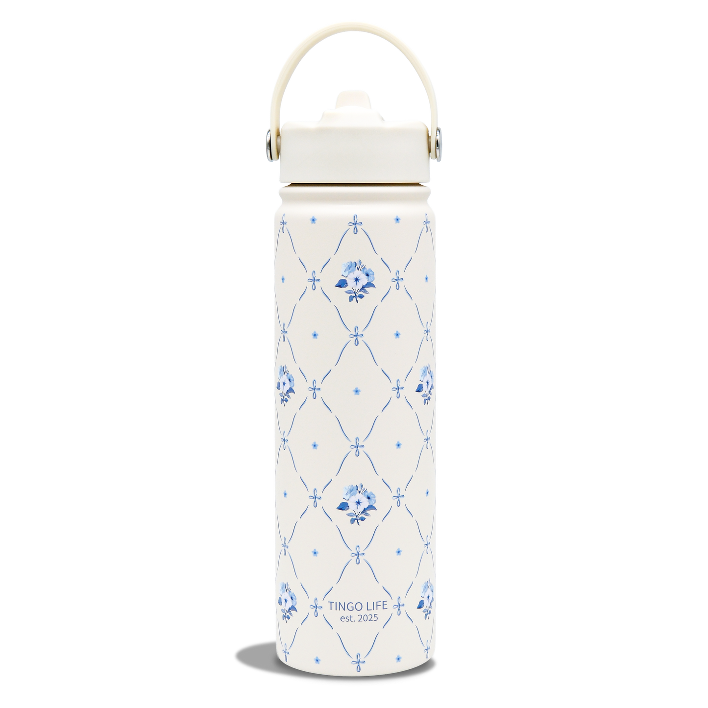 Tingo Life 25oz/750ml Insulated Stainless steel water bottle - Vintage Chinoiserie floral Design