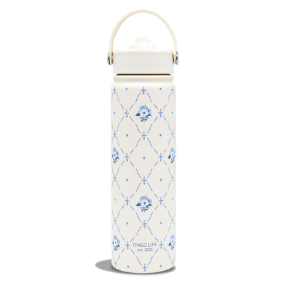 Tingo Life 25oz/750ml Insulated Stainless steel water bottle - Vintage Chinoiserie floral Design