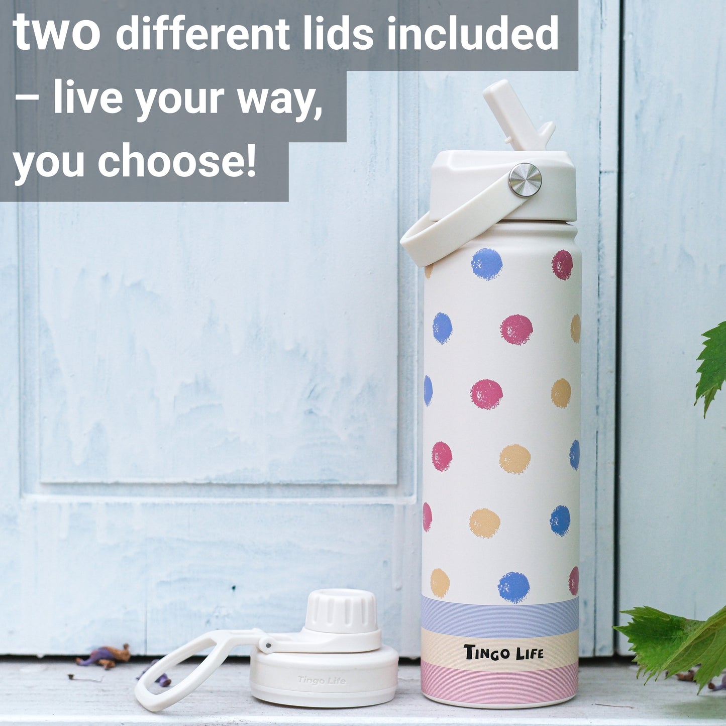 Tingo Life 25oz/750ml Insulated Stainless steel water bottle - Polka Dots Design
