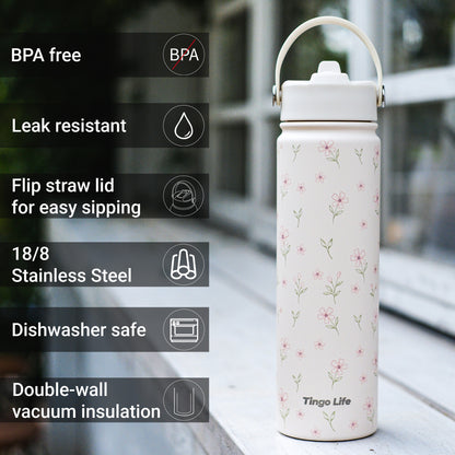 Tingo Life 25oz/750ml Insulated Stainless steel water bottle - Floral Design