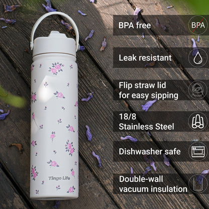 Tingo Life 25oz/750ml Insulated Stainless steel water bottle - RosaChinensis Design