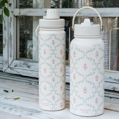 Tingo Life 32oz/1000ml Insulated Stainless steel water bottle - Vintage Victorian Vine Design