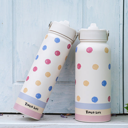 Tingo Life 32oz/1000ml Insulated Stainless steel water bottle - Polka Dots Design