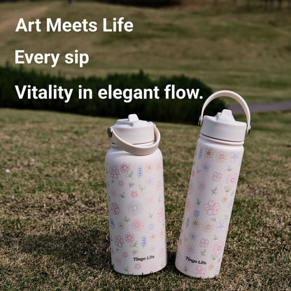 Tingo Life 32oz/1000ml Insulated Stainless steel water bottle - Flower Design