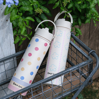 Tingo Life 25oz/750ml Insulated Stainless steel water bottle - Polka Dots Design
