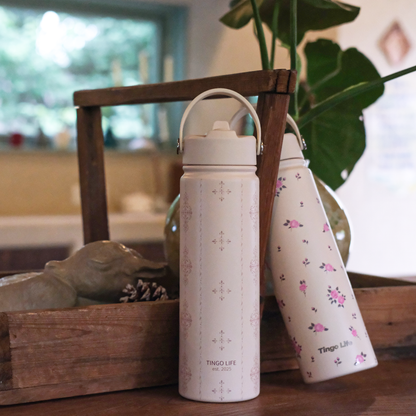 Tingo Life 32oz/1000ml Insulated Stainless steel water bottle - Rosachinensis Design