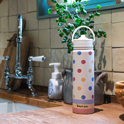 Tingo Life 32oz/1000ml Insulated Stainless steel water bottle - Polka Dots Design